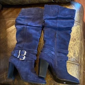 INC 7 blue suede wide calf tall boots